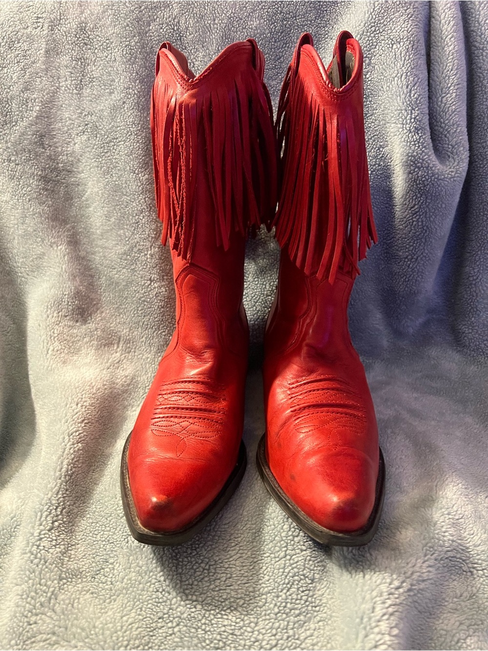Red Fringe Leather Cowboy Boots for Women Made in Spain.
